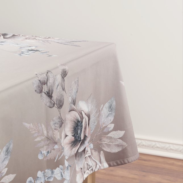 Nappe Aquarelle Pastel Bleu Fleurs Beige Élégant (In Situ)