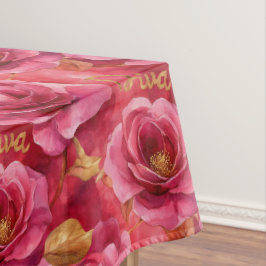 Nappe Aquarelle rose Fuchsia Roses avec Gold Diva