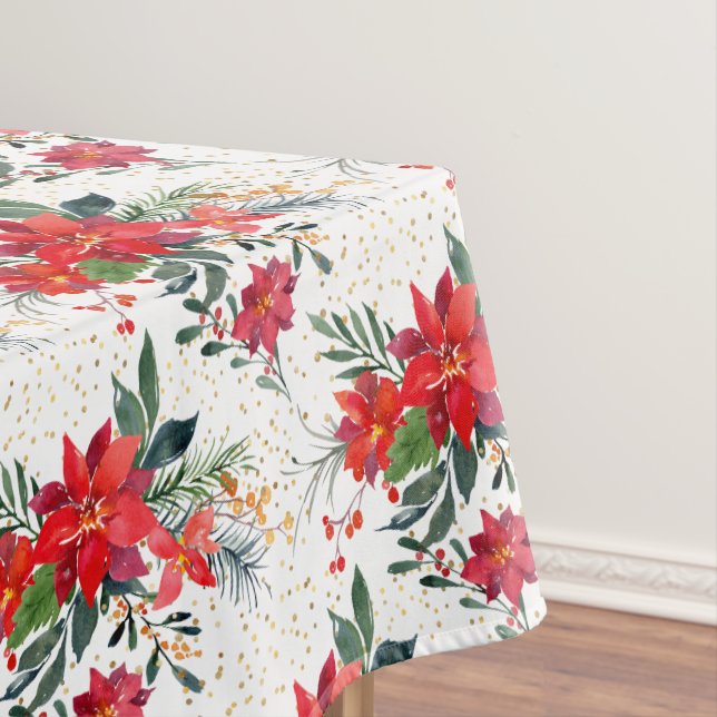 Nappe Aquarelle Rouge Poinsettia Bouquet Noël (In Situ)