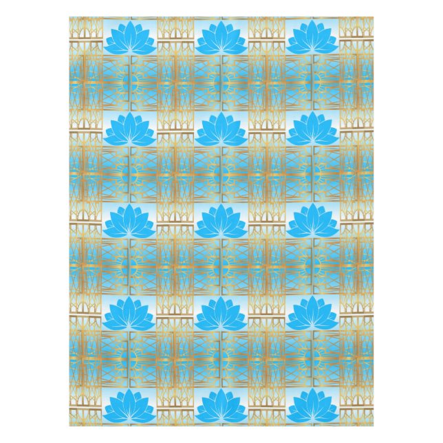 Nappe Art déco rétro Lotus (bleu) (Devant)