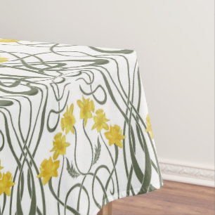 Nappe Art Nouveau Jaunes Jonquilles et Tiges Blanches