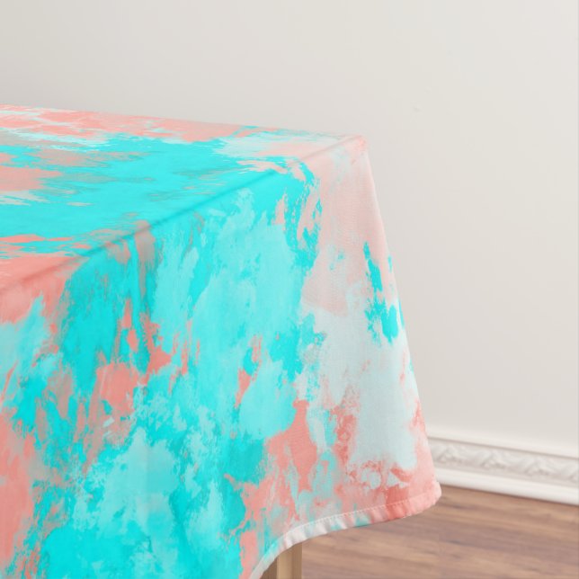 Nappe Artsy Moderne Été Corail Orange Aqua Abstrait (In Situ)