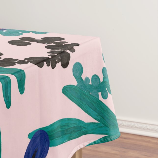 Nappe Artsy rose rouge bleu acrylique Fleurs peintes Feu (In Situ)