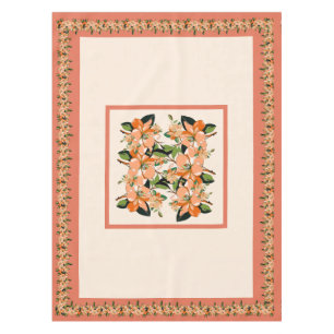 Nappe Azalée Abricot sur Crème 132 x 178 cm