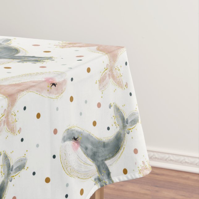 Nappe Baby shower Pois de baleine rose gris (In Situ)