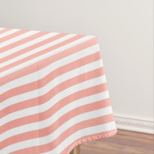 Nappe Bandes de bonbons corail et blanc