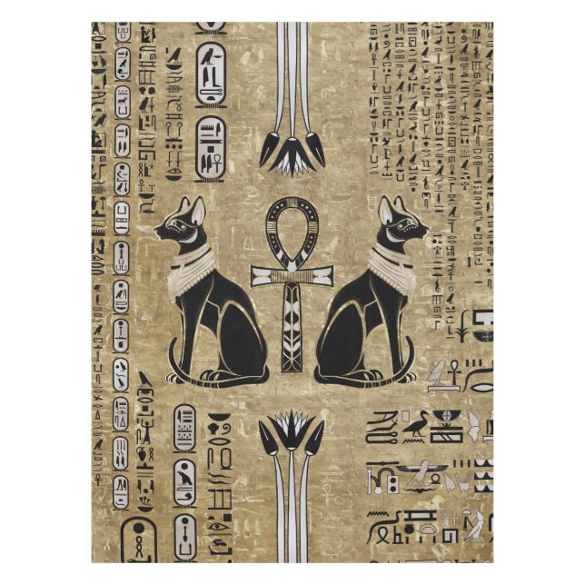 Nappe Bastet - Chats Égyptiens Et Croix D'Ankh (Devant)