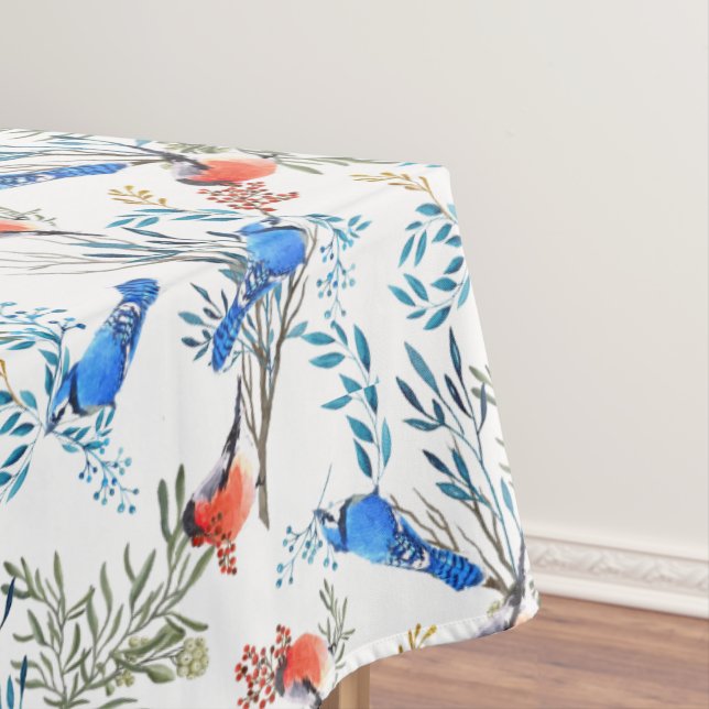 Nappe Beau Aquarelle Oiseaux et Motif de Foliage (In Situ)
