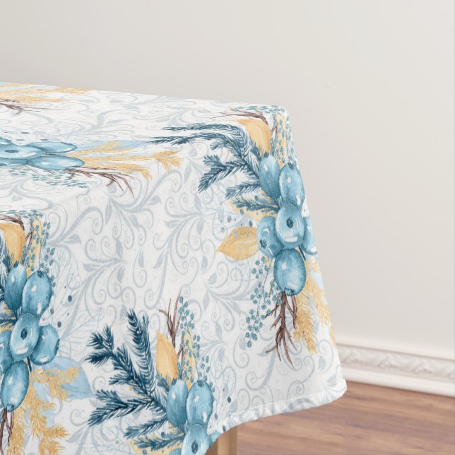 Nappe Beau Bleu Bleu Winterberries Gris Filigree (In Situ)