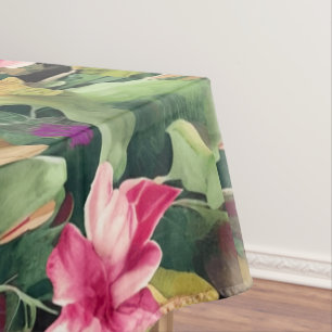 Nappe Beau Motif de fleurs roses et feuilles tropicales