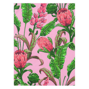 Nappe Beaux Feuilles verts tropicaux aux fleurs rouges