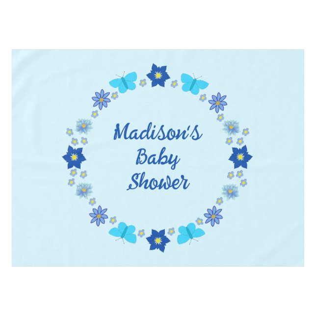 Nappe Bébé bleu Papillons et Baby shower de fleurs (Devant (Horizontal))