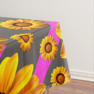 Nappe Belles fleurs jaunes sur gris, rayures roses