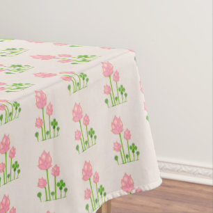Nappe Belles fleurs roses sur fond beige clair