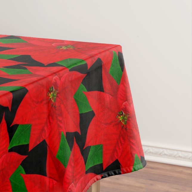 Nappe Big Poinsettia Flower Motif sur noir (In Situ)