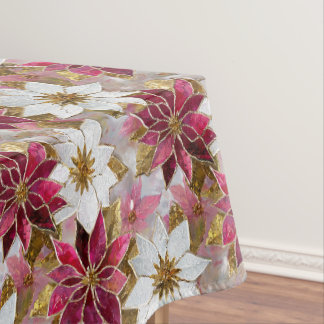 Nappe Blanc Or Bourgogne rose Poinsettias de Noël