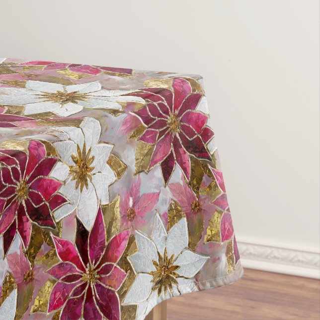 Nappe Blanc Or Bourgogne rose Poinsettias de Noël (In Situ)