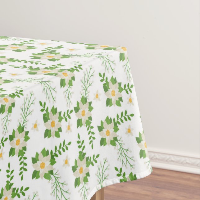Nappe Blanc Poinsettias Feuilles verts Noël (In Situ)