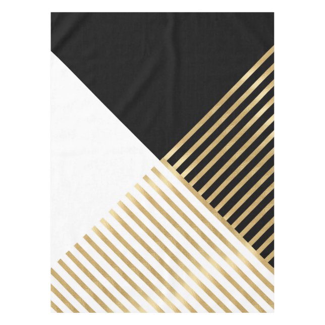 Nappe Blancs d'or géométrique noir moderne (Devant)