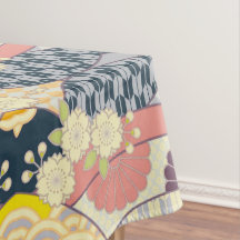 Bleu Blanc Japonais Kimono Floral Coton Dîner