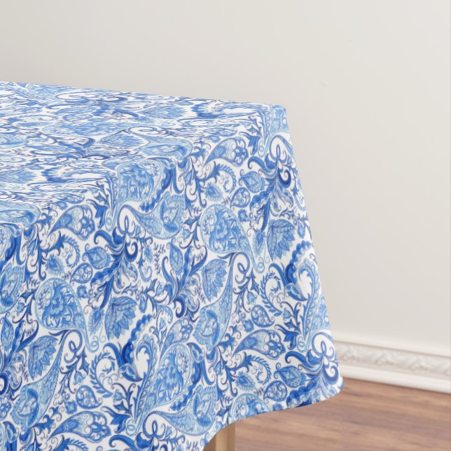 Nappe Bleu Bleu Blanc Floral Paisley Art Motif (In Situ)