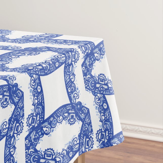 Nappe Bleu et blanc bleu saule Motif de la frontière (In Situ)