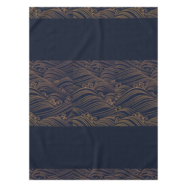 Nappe Bleu marine japonais de motif de vagues et brun (Devant)