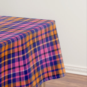 Nappe Bleu marine rose orange carreaux design tartan