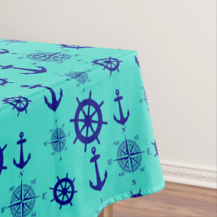 Nappe Bleu marine sur le motif nautique de turquoise