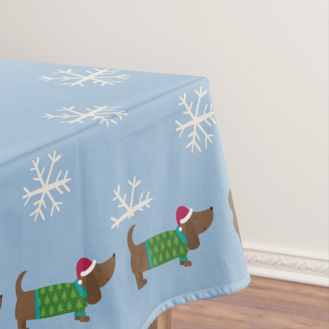 Nappe Bleu mou Daschund et Snowflakes Illustré (In Situ)