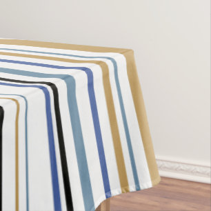 Nappe Bleu Or et Rayures de Couleur de Plage Blanche