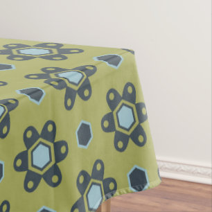 Nappe Bleu rétro et marguerites noires sur motif floral