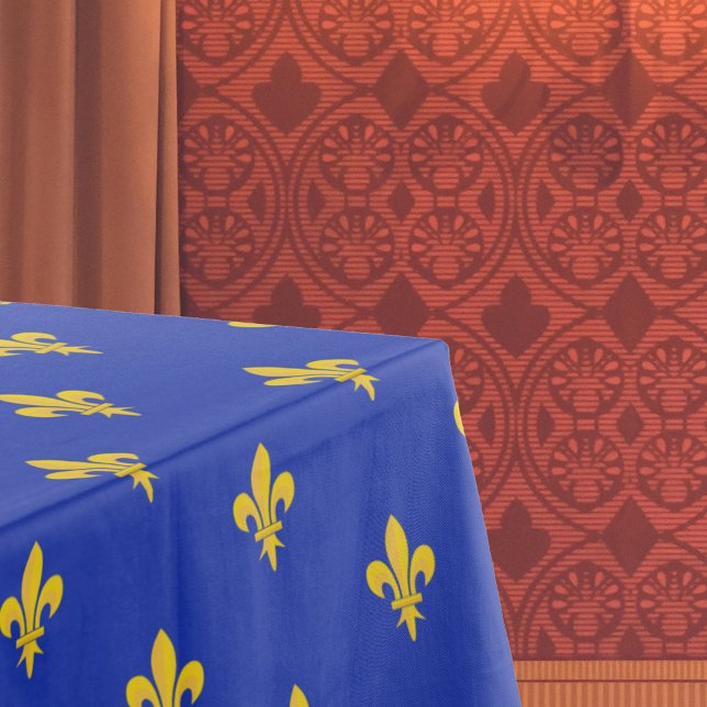 Nappe bleu roi avec motif Fleur de Lys Or (Fleur de Lis on Royal Blue Tablecloth)