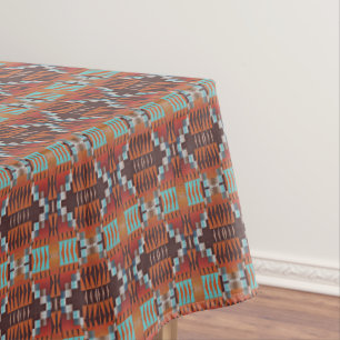 Nappe Bleu Turquoise Rouille Orange Rouge Brun Art Triba