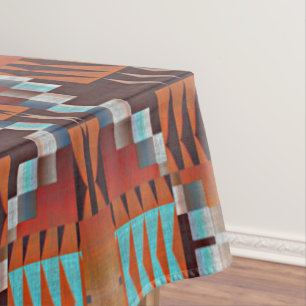 Nappe Bleu Turquoise Rouille Orange Rouge Brun Art Triba
