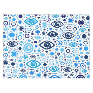 Nappe Bleus grecs et blanc de motif d'oeil mauvais