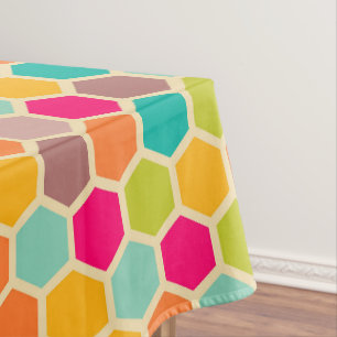 Nappe Blue Green Orange honeycomb hexagone en coton