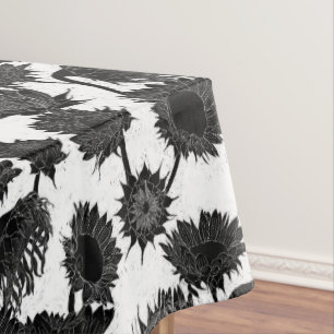 Nappe Bois Imprimer tournesol noir et blanc