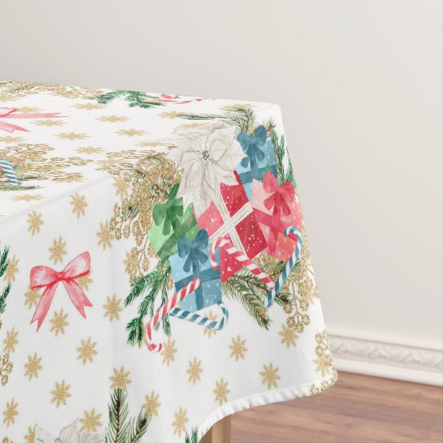 Nappe Boîte cadeau de Noël enroulée Snowflakes Gold (In Situ)
