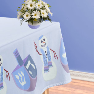 Nappe Bonhomme de neige Dreidels Bleu Fête juive Hanukka