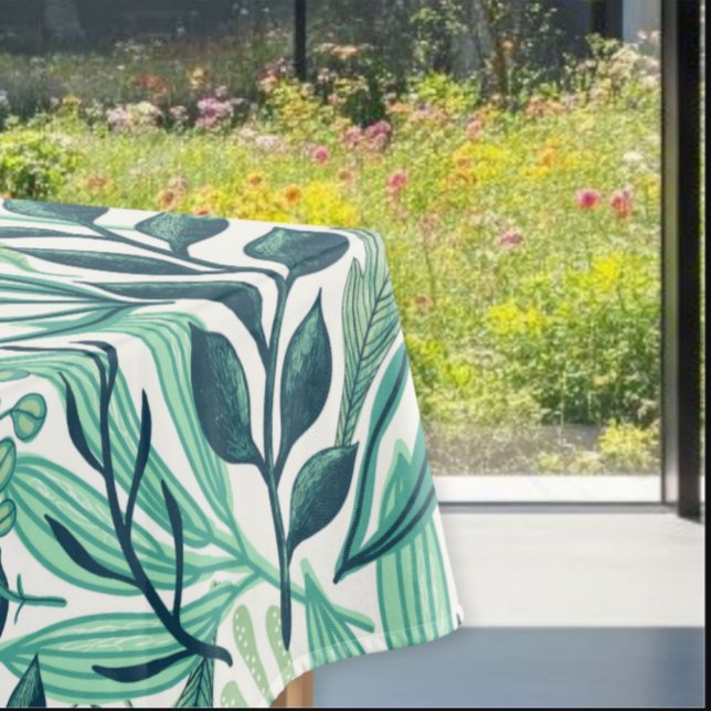 Nappe  Botanical style tablecloth, green leaf tablecloth (Créateur téléchargé)