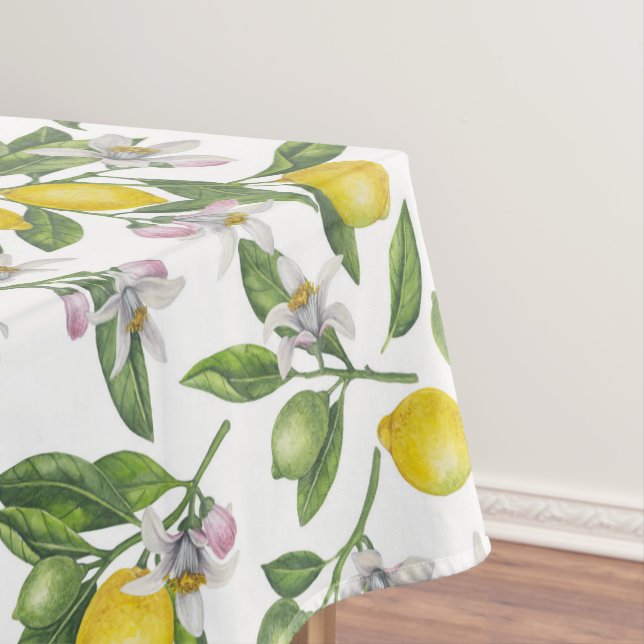 Nappe Branches de citron avec fleurs et fruits sur blanc (In Situ)