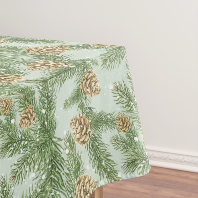Nappe Branches de pin et cônes de pin Motif d'aquarelle (In Situ)