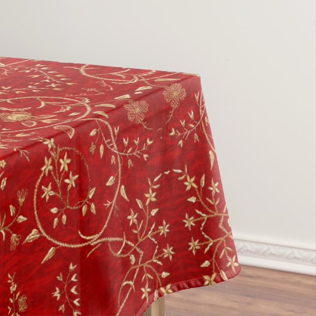 Nappe Broderie française d'or rouge de vacances florale (In Situ)