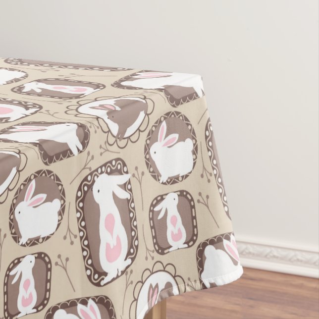 Nappe Bunnies de Pâques Blanches sur Tan et Brown (In Situ)
