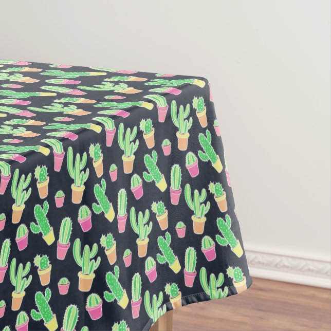 Nappe Cactus au néon d'aquarelle dans le motif de pots (In Situ)