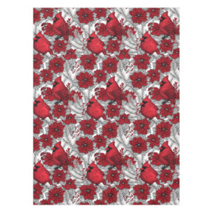 Nappe Cardinaux et poinsettia en rouge et blanc