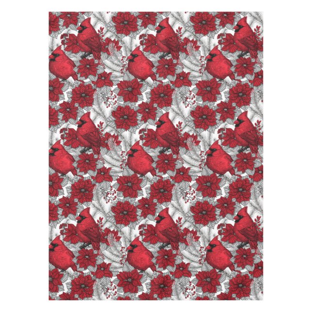 Nappe Cardinaux et poinsettia en rouge et blanc (Devant)