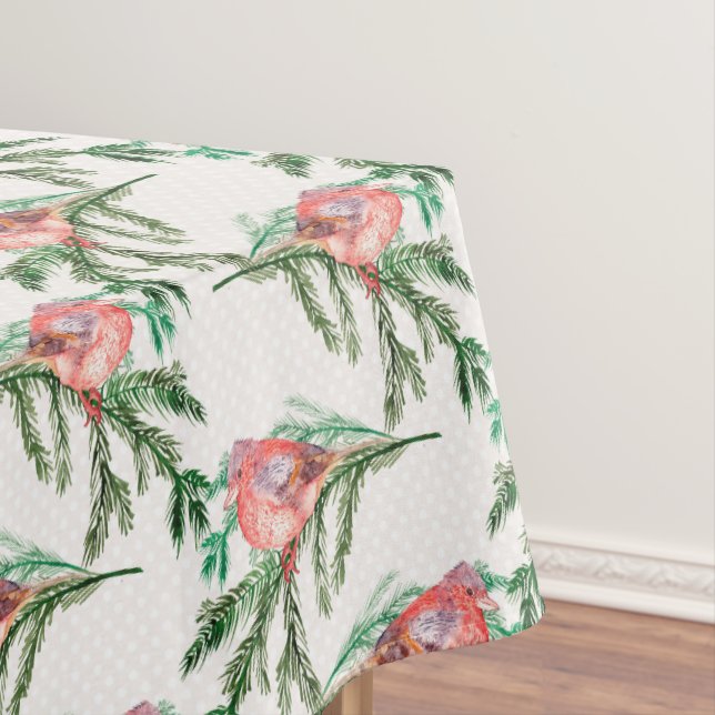Nappe Cardinaux rouges sur les branches vertes Noël (In Situ)