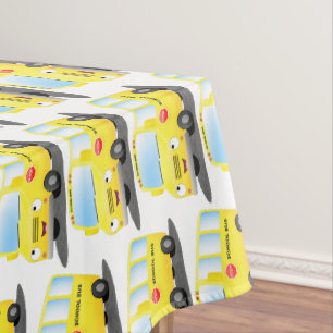 Nappe Caricature du bus scolaire jaune joyeux